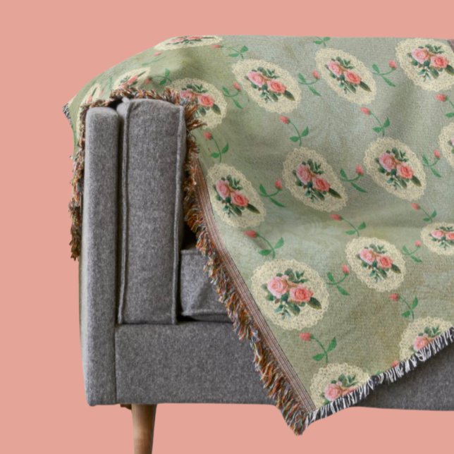 Couverture Rose vintage Doily Green Damask (Créateur téléchargé)