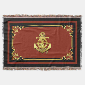 Couverture Roue/ancre du navire nautique rouge/or