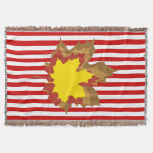 Couverture Rouge à rayures automnales avec Feuilles