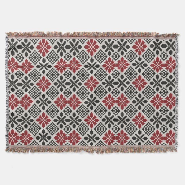 Couverture Rouge noir blanc géométrique folk Motif ethnique (Devant)