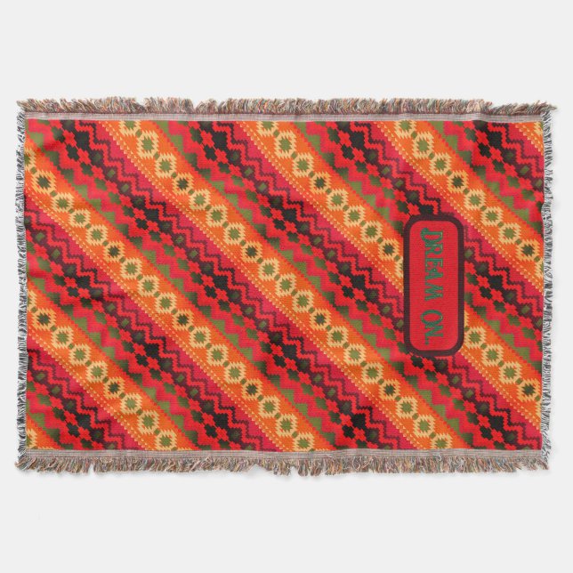 Couverture Rouge Orange Vert Aztec  (Devant)