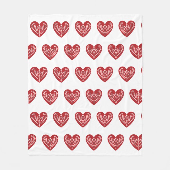 Couverture rouge scandinave d'ouatine de coeur (Devant)