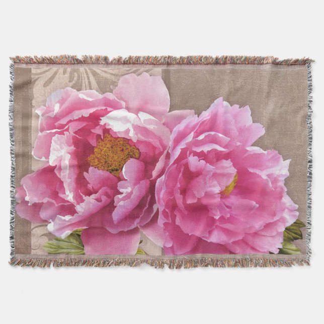 Couverture Rougissent le jet couvrant floral de pivoines (Devant)