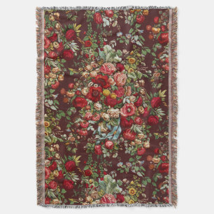Couverture Ruban à motif floral de rose victorienne bordeaux