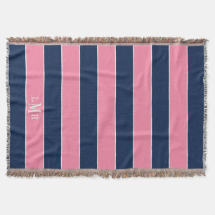 Couverture Rugby rose et bleu rayures 3 lettres monogramme