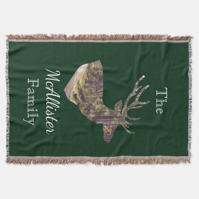 Couverture Rustic Forest Deer Buck Chasse Nom de famille (Devant)