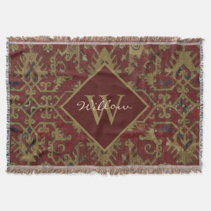 Couverture Rustique Monogramme Oriental Perse Motif rouge