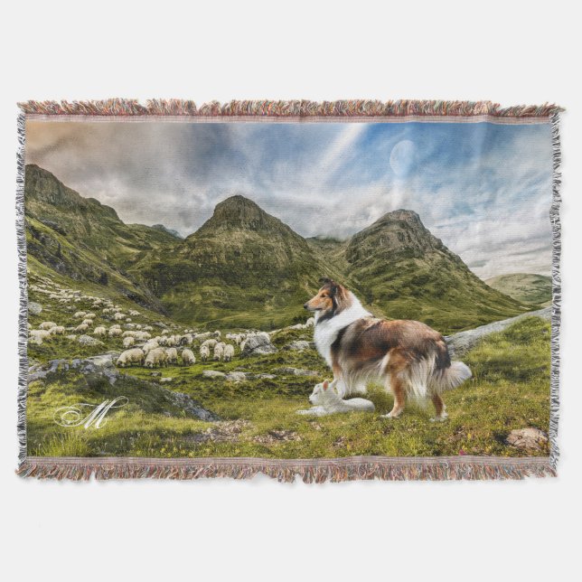 Couverture Sable Rough Collie, Lamb & Sheep - Personnalisé (Devant)