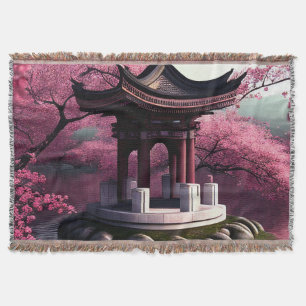 Couverture Sakura Cherry Blossom Garden Shrine Pond Japonais