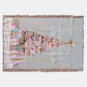 Couverture Sapin de Noël rose et or Impasto
