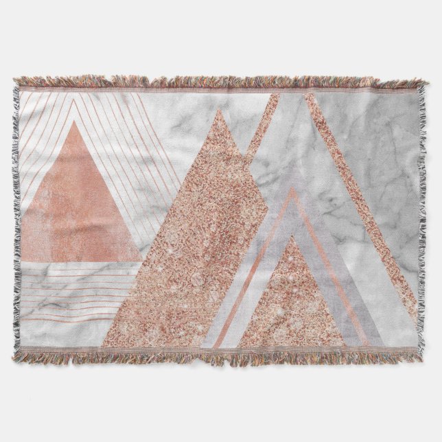 Couverture scandinave chic rose or géométrique marbre blanc (Devant)