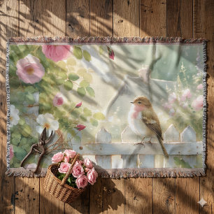 Couverture Scène aquarelle d'oiseau aux roses de jardin