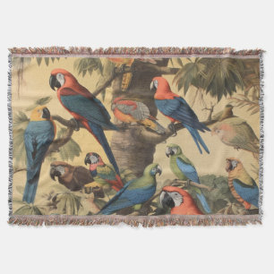 Couverture Scène botanique vintage perroquets colorés dans un