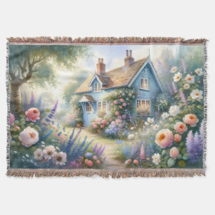 Couverture Scène florale de maison bleue de jardin de campagn