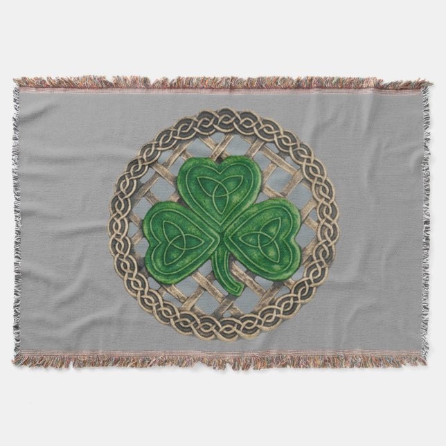 Couverture Shamrock gris sur noeuds celtiques Jeter la couver (Devant)