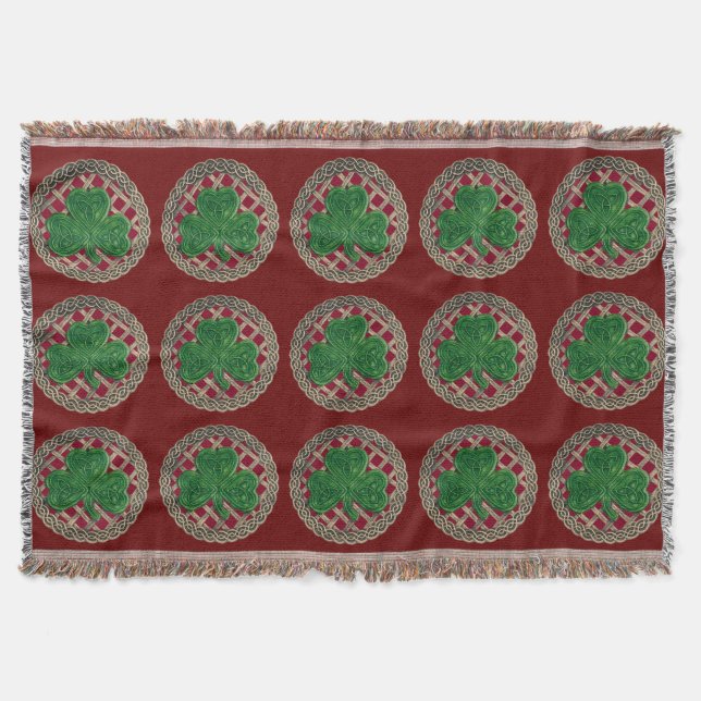Couverture Shamrock rouge sur noeuds celtiques lancer la couv (Devant)