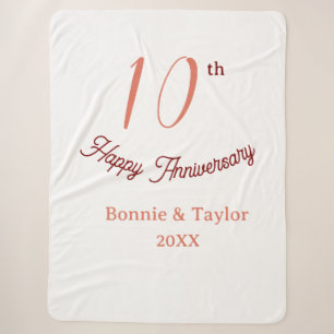 Couverture Sherpa 10e anniversaire de mariage nom pastel pêche rétro