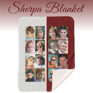 Couverture Sherpa 16 photo collage bordeaux et gris