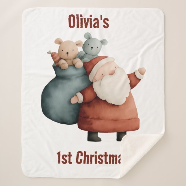 Couverture Sherpa 1er Noël de bébé personnalisé Père Noël (Devant)
