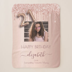 Couverture Sherpa 21e anniversaire rose or blush amis photo