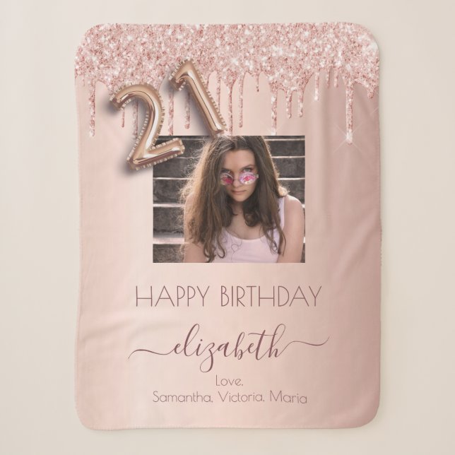 Couverture Sherpa 21e anniversaire rose or blush amis photo (Devant)