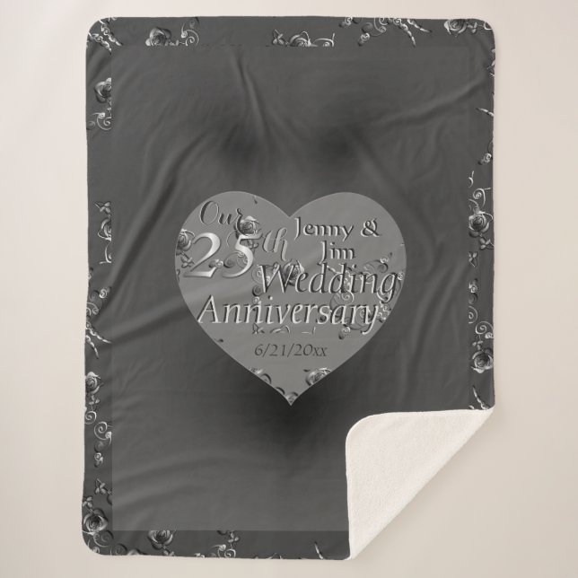 Couverture Sherpa 25e anniversaire du Mariage Coeur Rose d'argent (Devant)