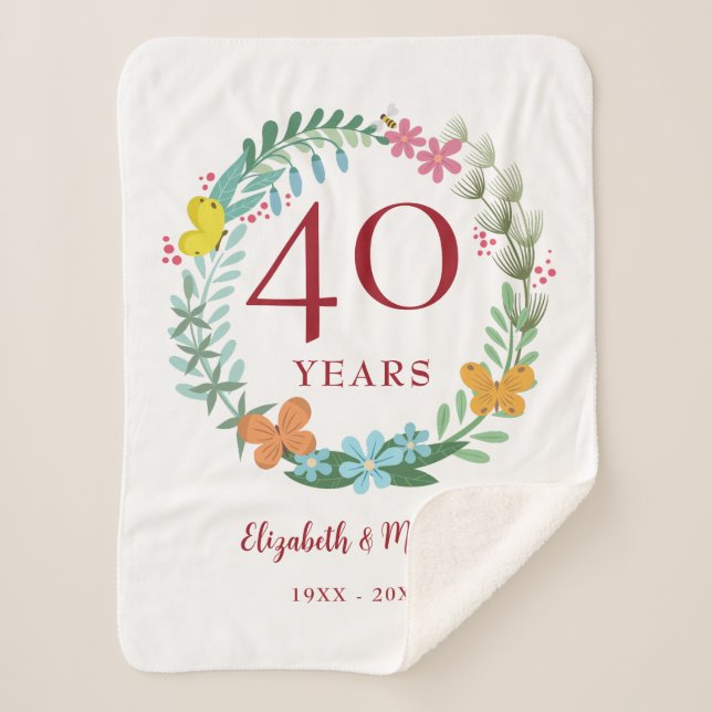 Couverture Sherpa 40e anniversaire Ruby Floral Butterfly Wreath (Devant)