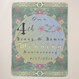 Couverture Sherpa 4e année Mariage Anniversaire Vert&Bleu Fleur