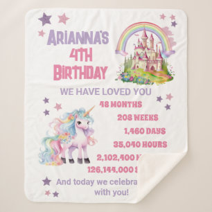 Couverture Sherpa 4ème anniversaire de petite fille Château Licorne