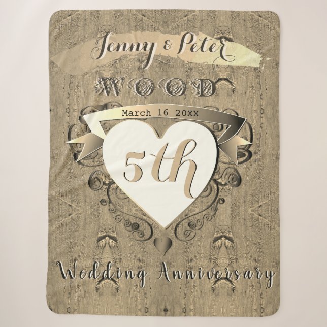 Couverture Sherpa 5e anniversaire du Mariage de bois Sherpa Blanket (Devant)