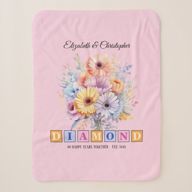 Couverture Sherpa 60e anniversaire du diamant gerbera fleurs rose (Devant)