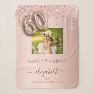 Couverture Sherpa 60e anniversaire rose gouttes rose or photo