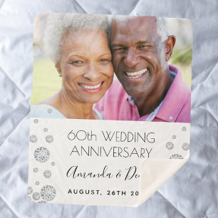 Couverture Sherpa 60ème diamant mariage anniversaire photo blanc