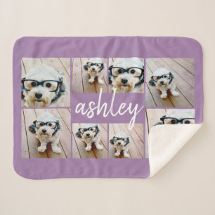 Couverture Sherpa 8 Photo Collage et nom manuscrit violet