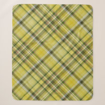 Couverture Sherpa à carreaux jaunes et verts citro