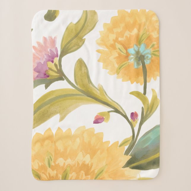 Couverture Sherpa Abbaye Carreaux floraux - Fleurs Jaunes (Devant)