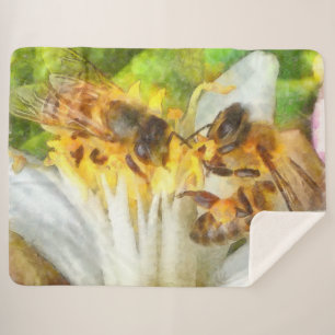 Couverture Sherpa Abeilles De Miel Sur L'Aquarelle De Fleur De Citro