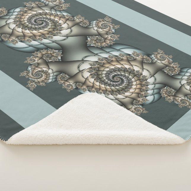 Couverture Sherpa Abstrait Beige clair Bleu Fractal Art Spirales (3/4)