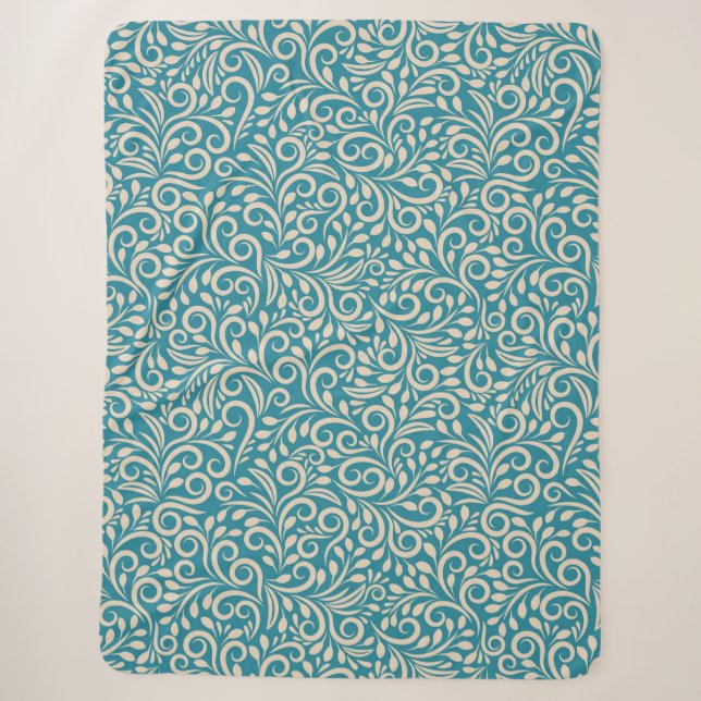 Couverture Sherpa Abstrait cyan foncé fleuri motif (Devant)
