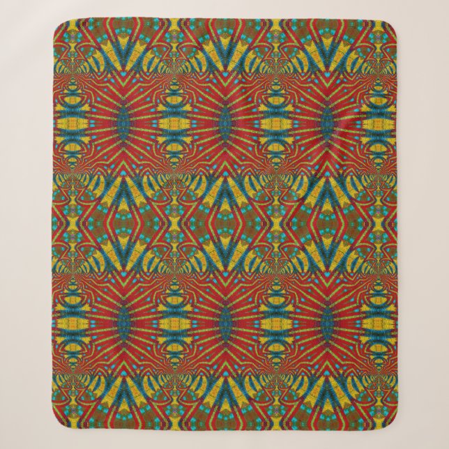 Couverture Sherpa Abstrait hippie rouge jaune bleu ethnique Trippy (Devant)