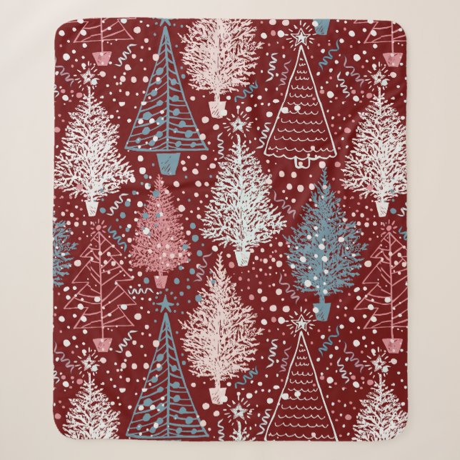 Couverture Sherpa Abstrait Noël Arbres Motif 3 (Devant)