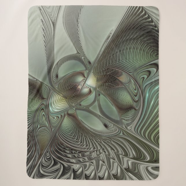 Couverture Sherpa Abstrait Olive Sage Green Grey Fractal Art Imagina (Devant)