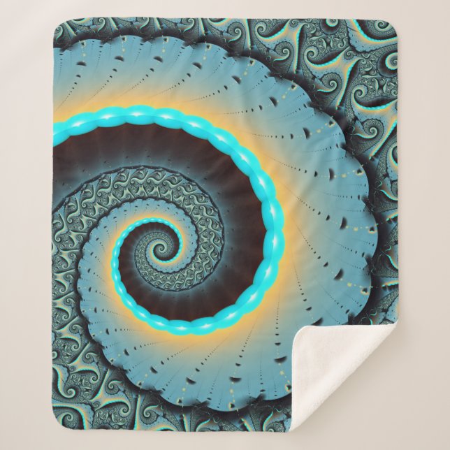 Couverture Sherpa Abstraite spirale d'art fractal bleu turquoise ora (Devant)