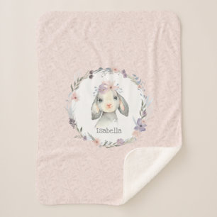 Couverture Sherpa Adorable agneau bébé fille avec nom de l'enfant