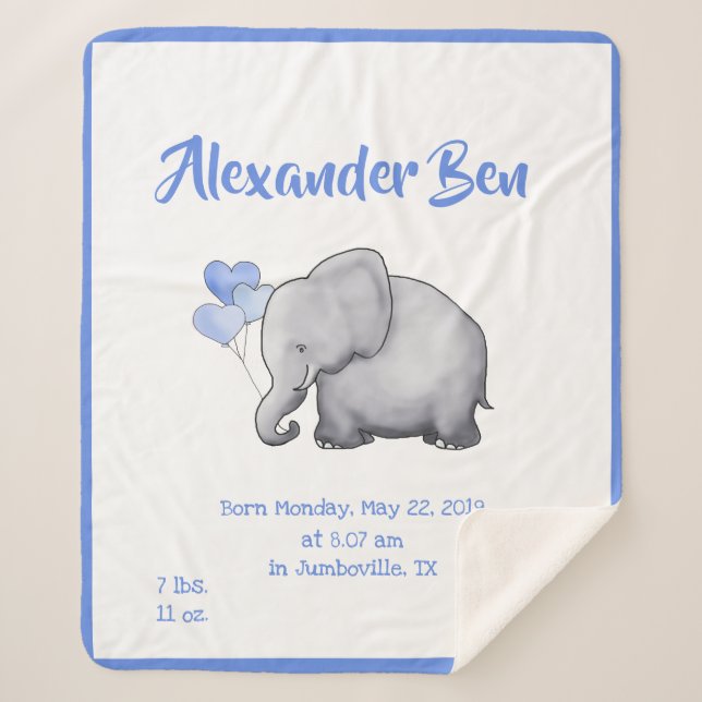 Couverture Sherpa Adorable bébé bleu natalité Statistiques Nursery E (Devant)