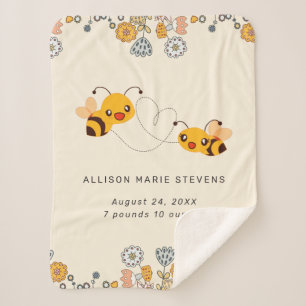 Couverture Sherpa Adorable Bumble Bees & Fleurs Bébé Statistiques de