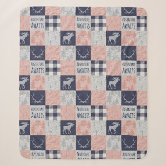 Couverture Sherpa Adventure Await Minky/Sherpa Throw, Pink and Navy