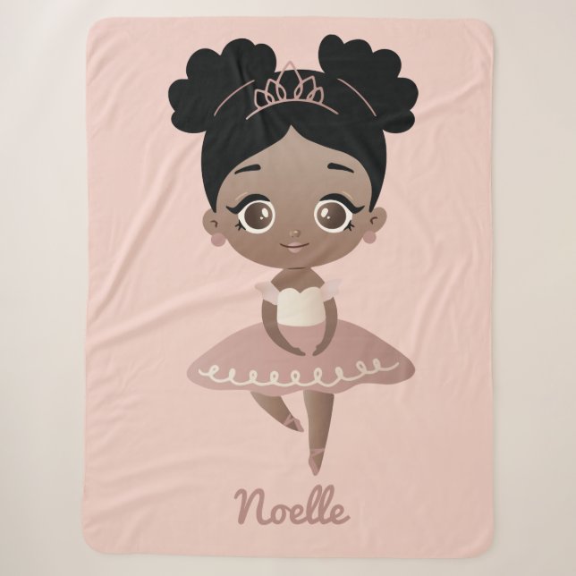 Couverture Sherpa Afro-Américaine Princesse Ballerina avec Couronne, (Devant)