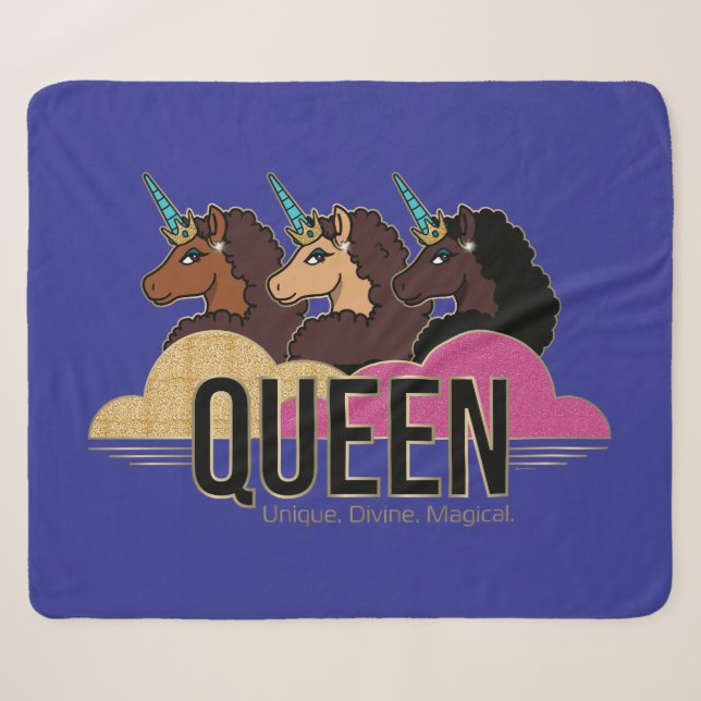 Couverture Sherpa Afro Unicorn Queen Trio Design (Devant (Horizontal))