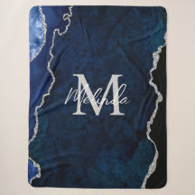 Agate de marbre bleu marine et argenté
